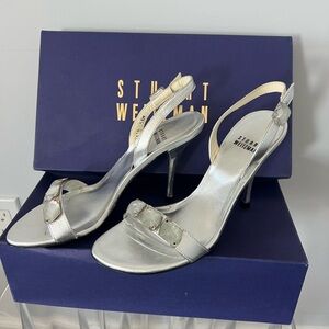 Stuart Weitzman Metallic Silver Slingback Heels size 4”